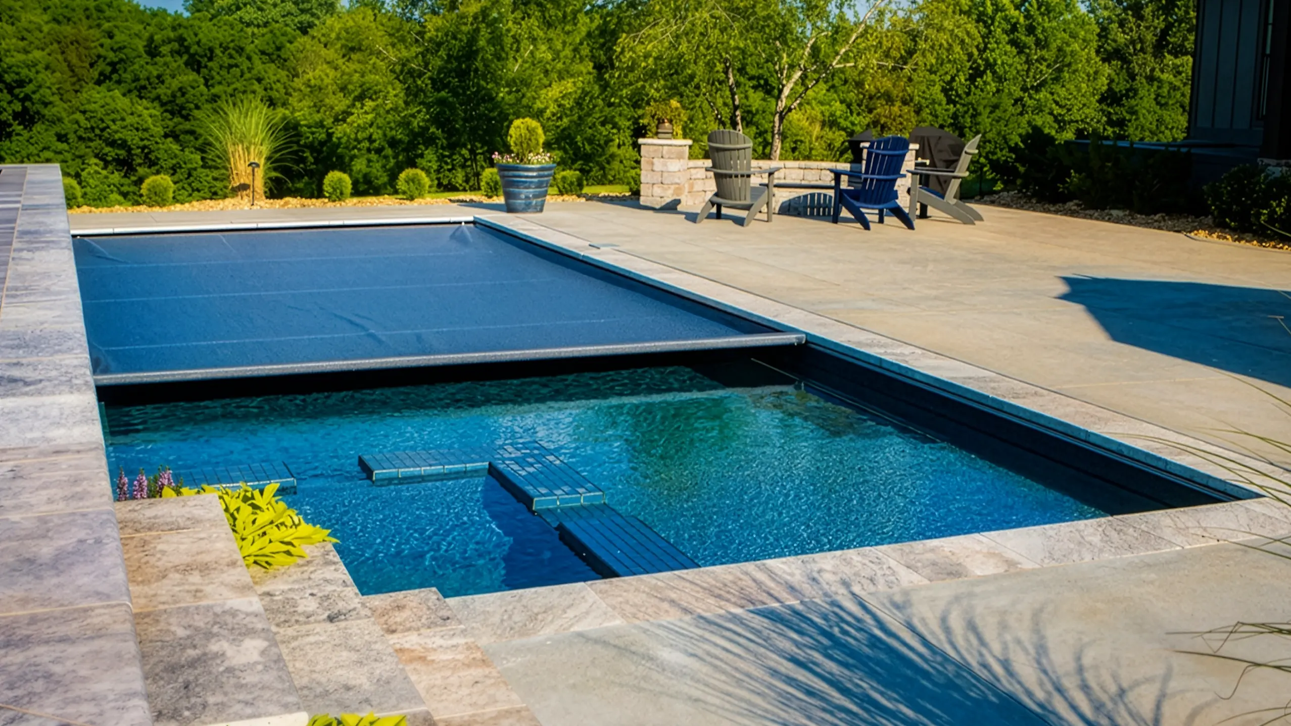 Family enjoying a safe, covered swimming pool in Upstate SC